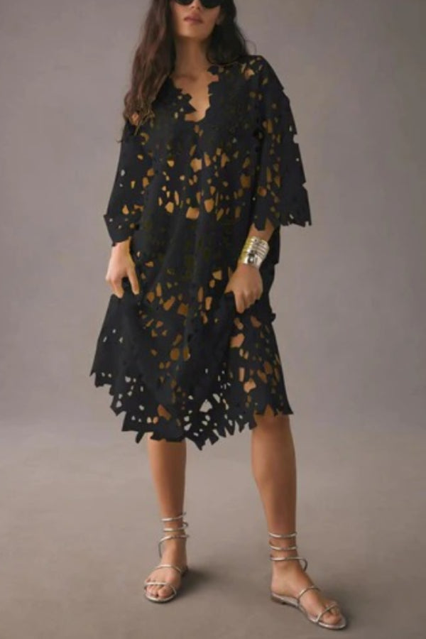 Floral Eyelet Lace Cover Up Beach Midi Dress