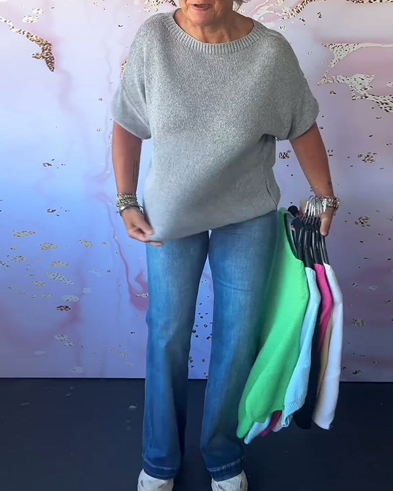 Women's Casual Loose Fitted Solid Color Crew Neck Sweater