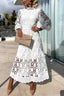 Elegant Crochet Lace Lantern Sleeve Party Midi Dress