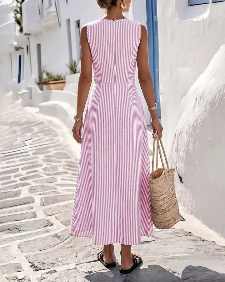 Striped Twist Waist Sleeveless Maxi Dress
