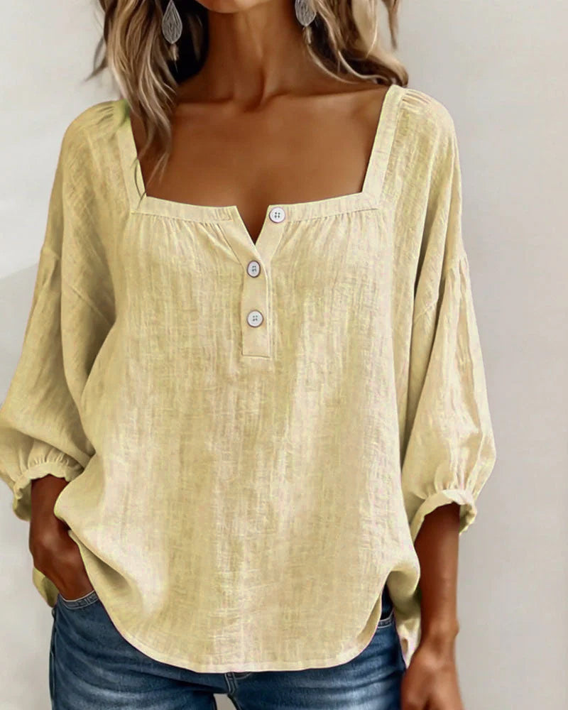 Simple Blouse With Square Neck And Long Sleeves