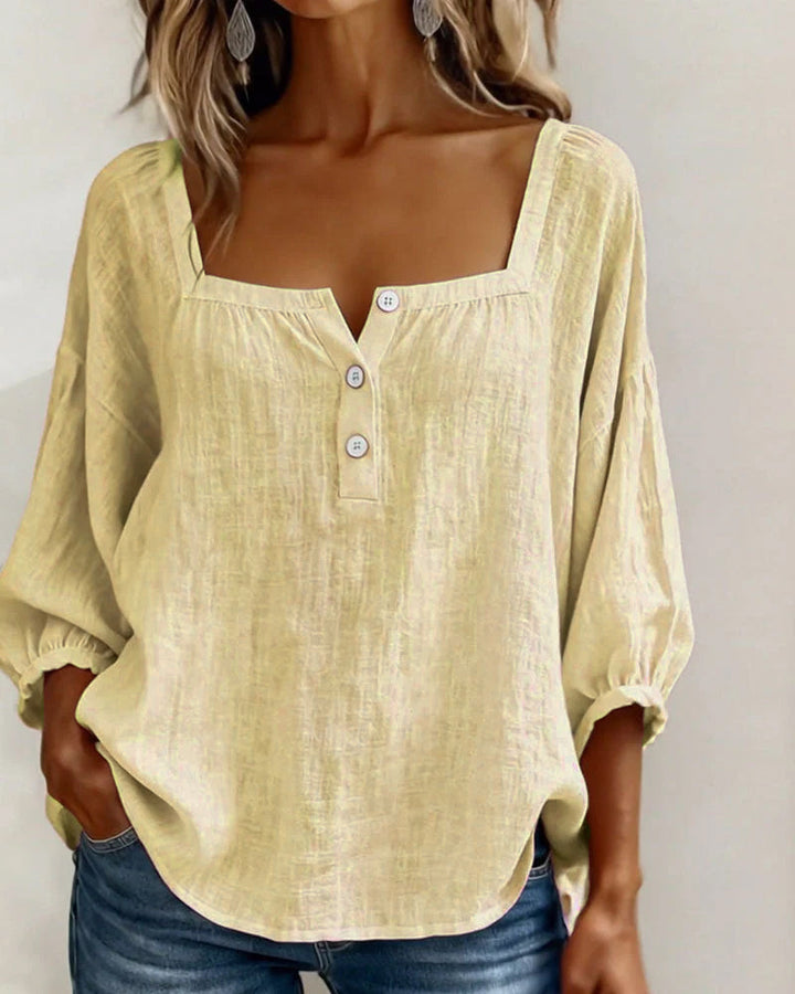 Simple Blouse With Square Neck And Long Sleeves