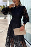 Elegant Crochet Lace Lantern Sleeve Party Midi Dress