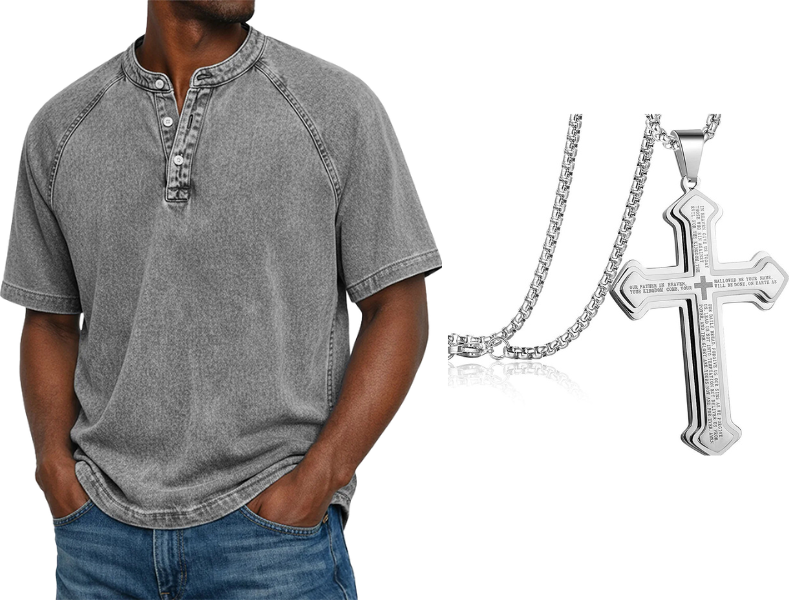 Men's Casual Band Collar Short Sleeve Shirt