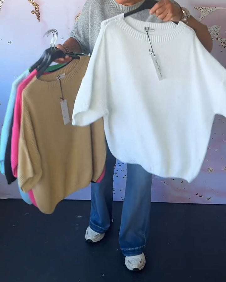 Women's Casual Loose Fitted Solid Color Crew Neck Sweater