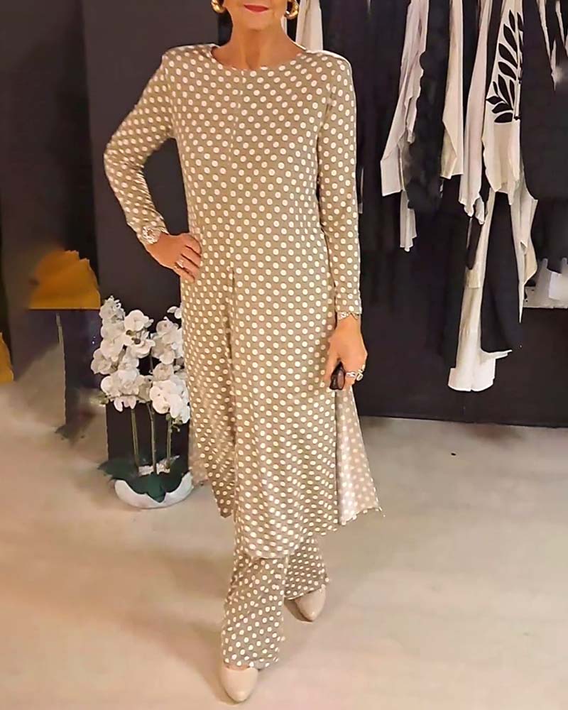 Elegant Polka Dot Split Suit