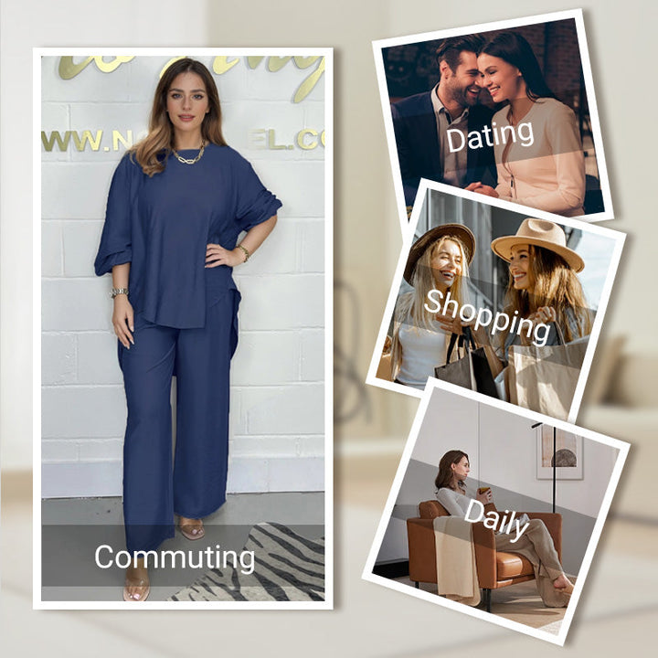 Women's Long Sleeve Top and Wide Leg Pants Set