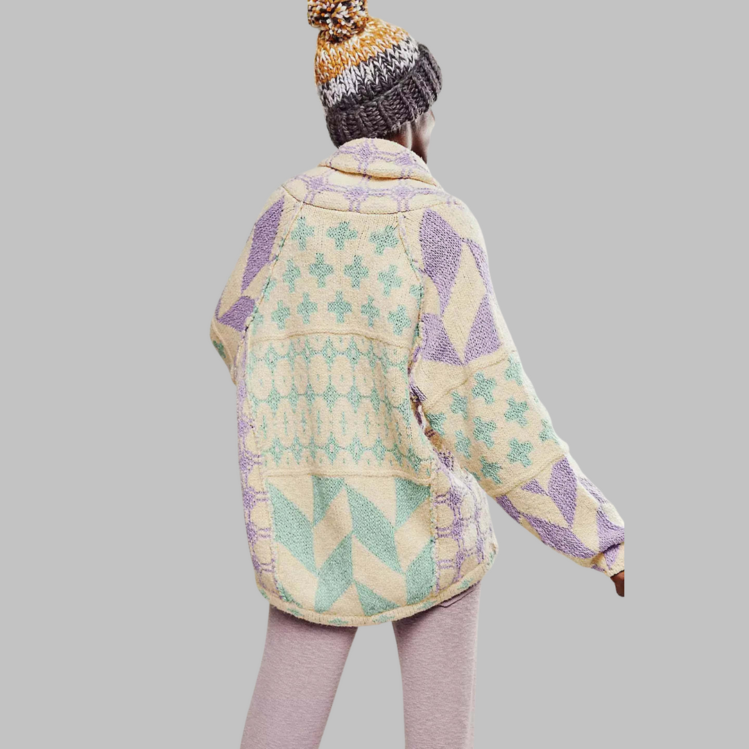 PORTIA - Vintage Button Down Collar Long Sleeve Oversized Cardigan