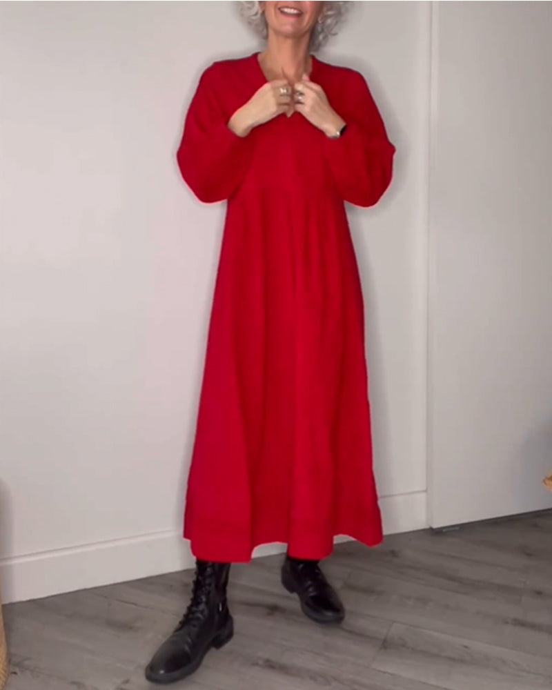 Women's Elegant V-neck and Long Sleeves Dress
