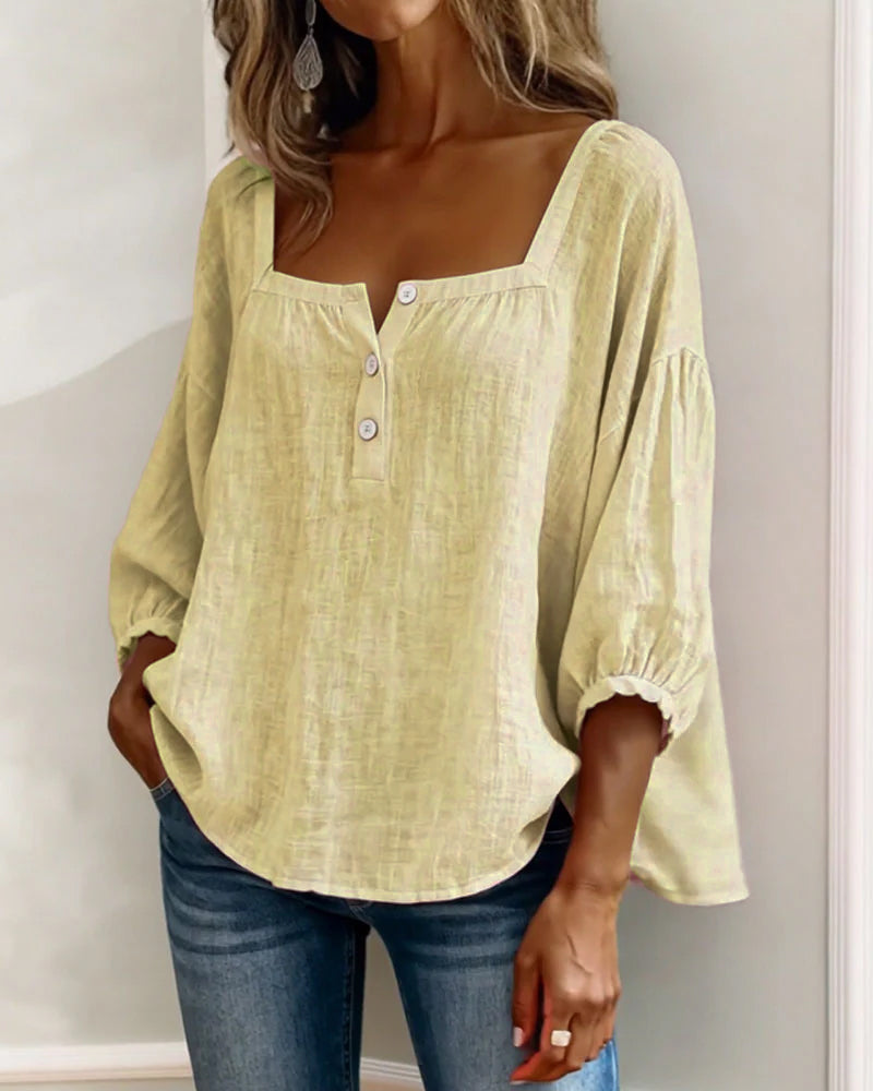 Simple Blouse With Square Neck And Long Sleeves