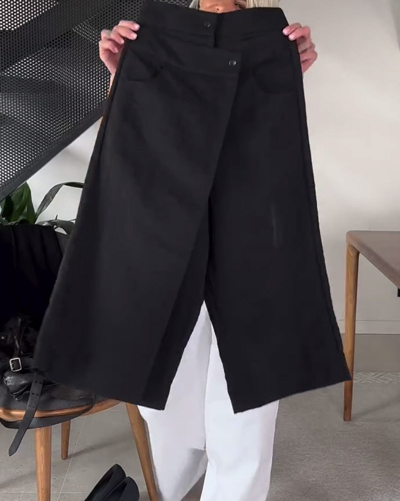 Simple Solid Color Asymmetric Casual Pants