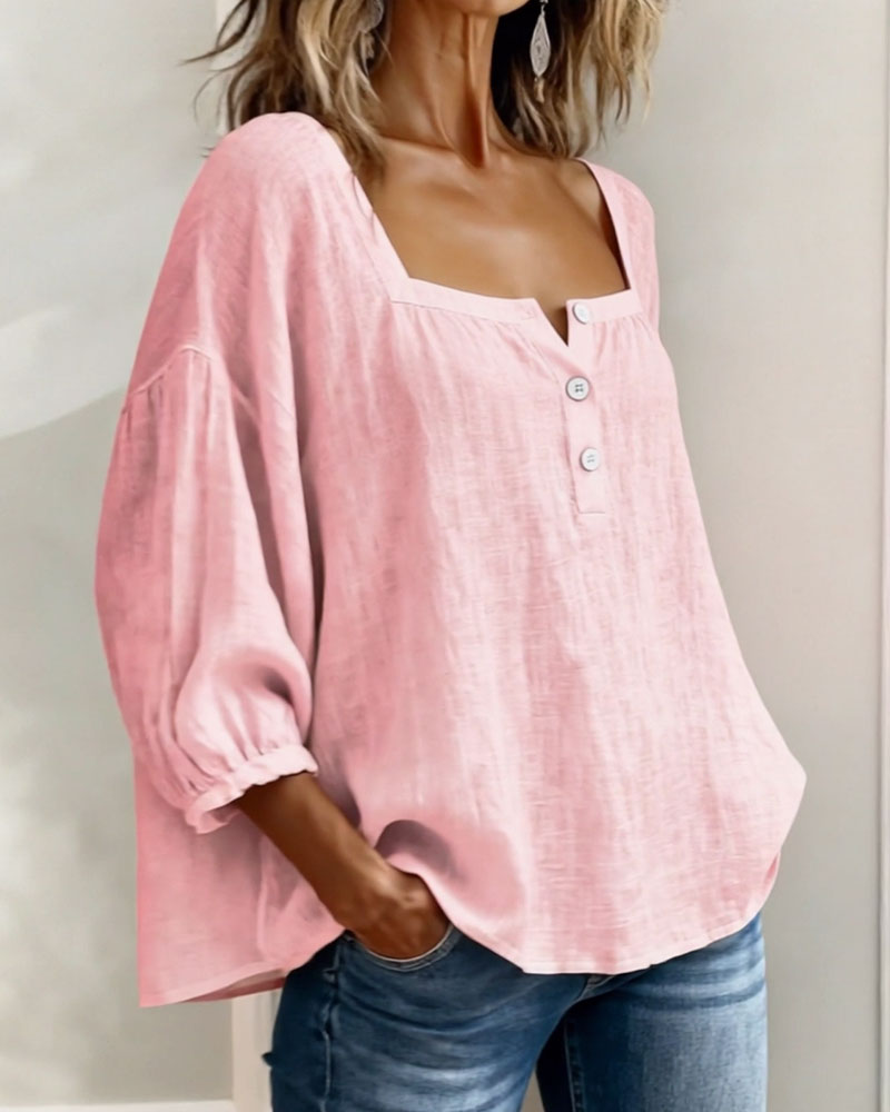 Simple Blouse With Square Neck And Long Sleeves