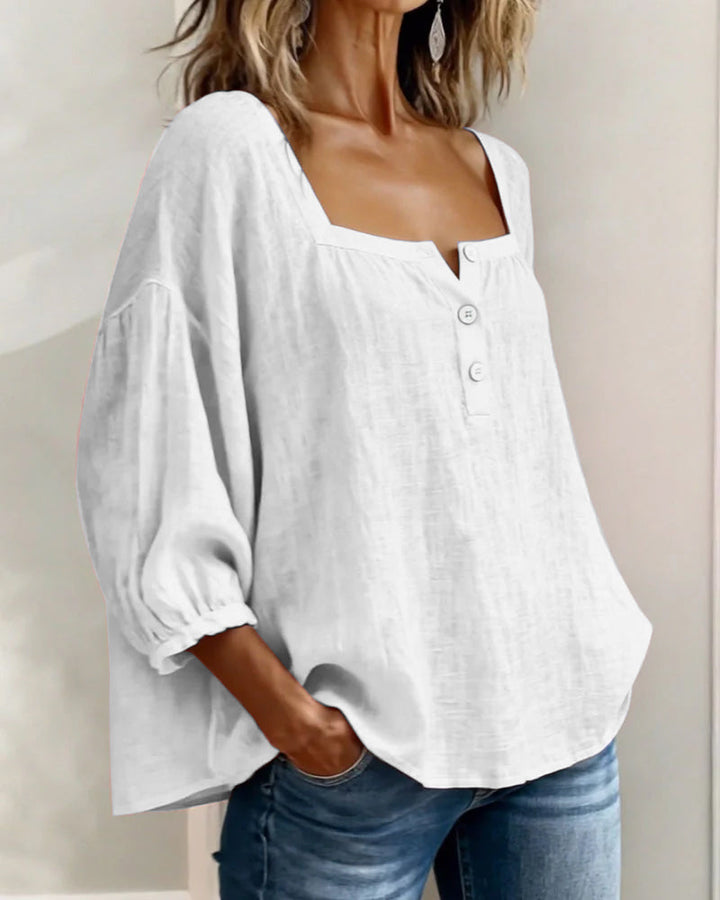 Simple Blouse With Square Neck And Long Sleeves