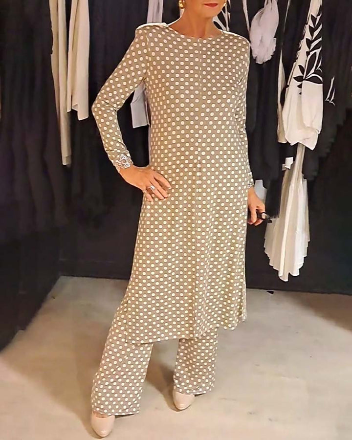 Elegant Polka Dot Split Suit