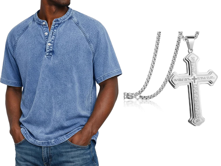 Men's Casual Band Collar Short Sleeve Shirt