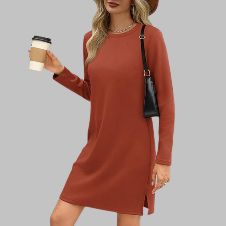 TATLO | Casual Long Sleeve Round Neck Mini Dress