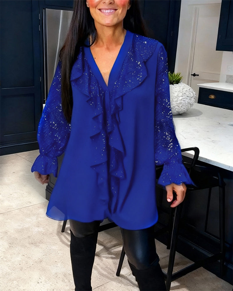 Women's Loose Fit Ruffles Plain Blouse