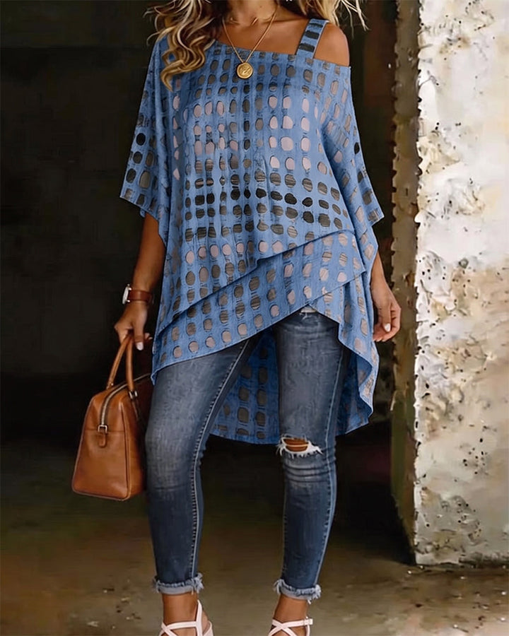 Irregular Shoulder Polka Dot Print Blouse