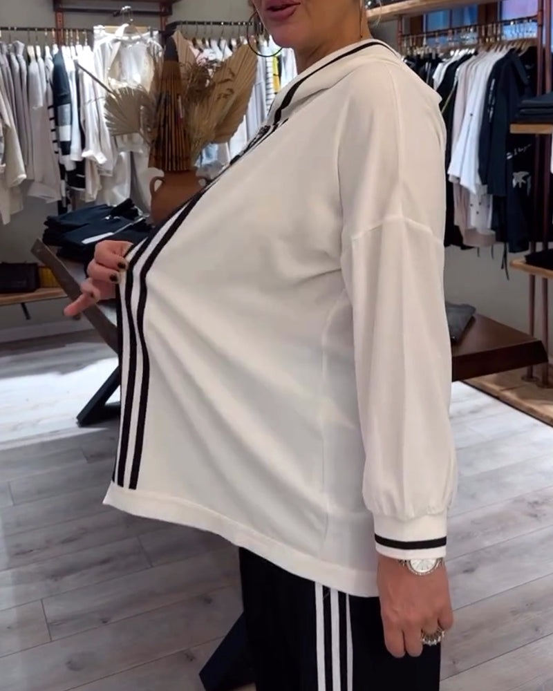 Women's Two-Piece Hooded Striped Set