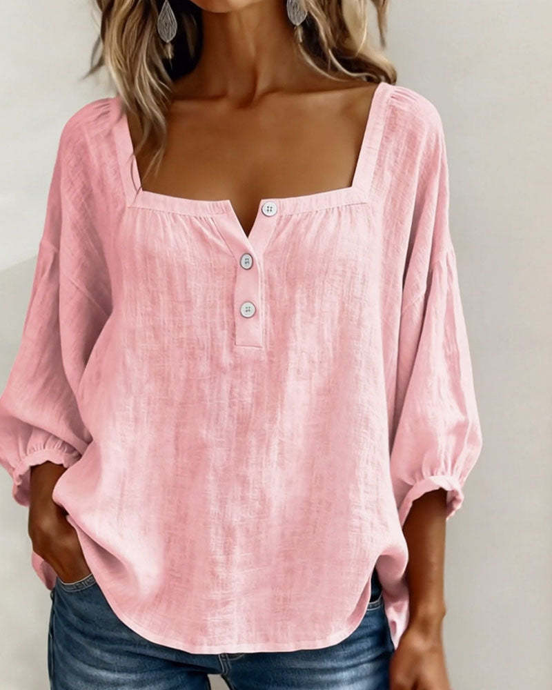 Simple Blouse With Square Neck And Long Sleeves