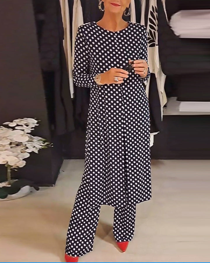 Elegant Polka Dot Split Suit