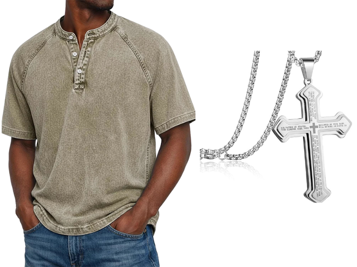 Men's Casual Band Collar Short Sleeve Shirt