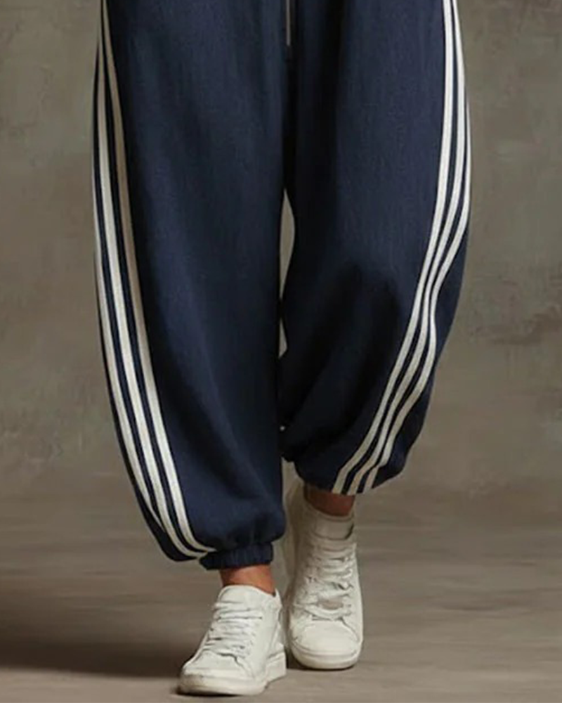 Women's Striped Sport Jumpsuit with Zipper