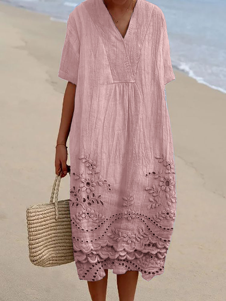 Vesper - Cottage Floral Embroidered Lace Hem Dress