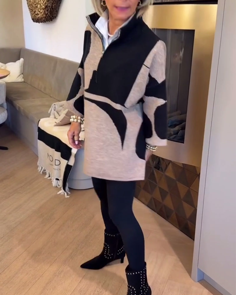 Trendy Half-Zip Sweater with High Neck