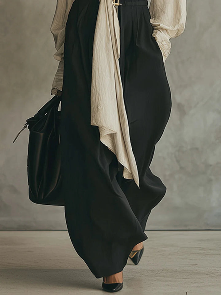Women's Front Lace-up Shirt And Black Trousers Set