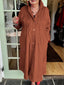 Accordion-pleated Shirt Collar Cotton and Linen Dress