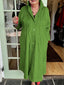 Accordion-pleated Shirt Collar Cotton and Linen Dress