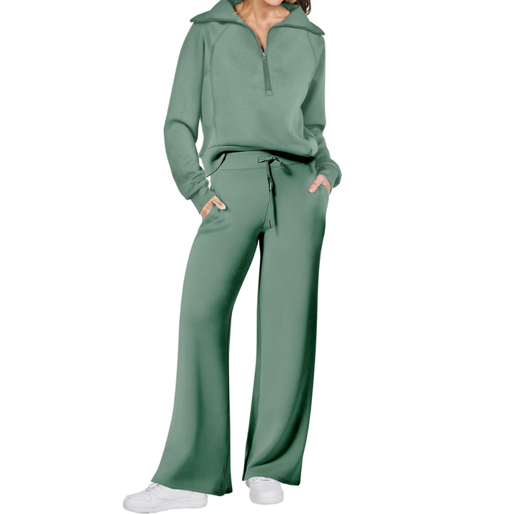 Randi | Cozy Zip-Up Wide Leg Sweatsuit Set