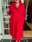 Accordion-pleated Shirt Collar Cotton and Linen Dress