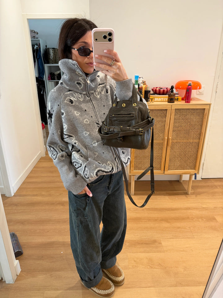 Gray Bandana Patterned Cardigan