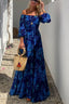 Luna | Long Floral Print Dress with Off-the-Shoulder Sleeves