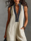 Minimalist Stand-up Collar Zipper Sleeveless Jumpsuit