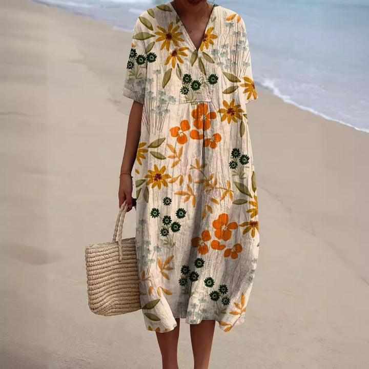 Zara™ - Cheerful Floral Dress With Tummy Coverage