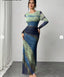 TORINA - Comfy Printed Long Sleeve Round Neck Bodycon Maxi Dress