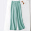 Women's Solid Color Button Half Elastic High Waist Casual Cotton and Linen Wide Leg Pants