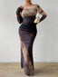 TORINA - Comfy Printed Long Sleeve Round Neck Bodycon Maxi Dress