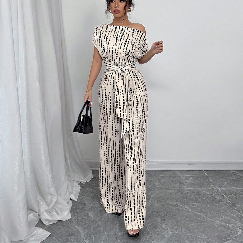 KENDI - Classy Wide-Leg Oblique Strap Jumpsuit