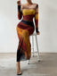 TORINA - Comfy Printed Long Sleeve Round Neck Bodycon Maxi Dress