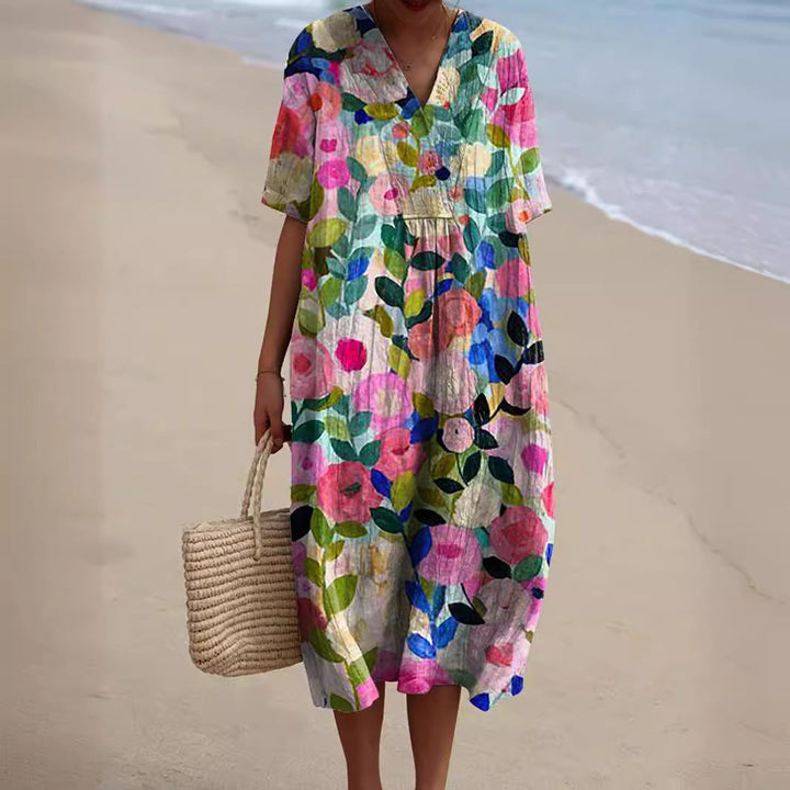 Zara™ - Cheerful Floral Dress With Tummy Coverage