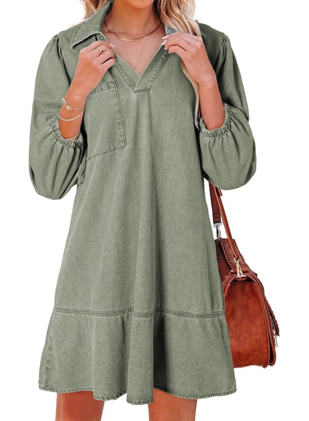 Amaia | V-Neck Puff Sleeve Babydoll Dress