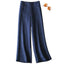 Women's Solid Color Button Half Elastic High Waist Casual Cotton and Linen Wide Leg Pants