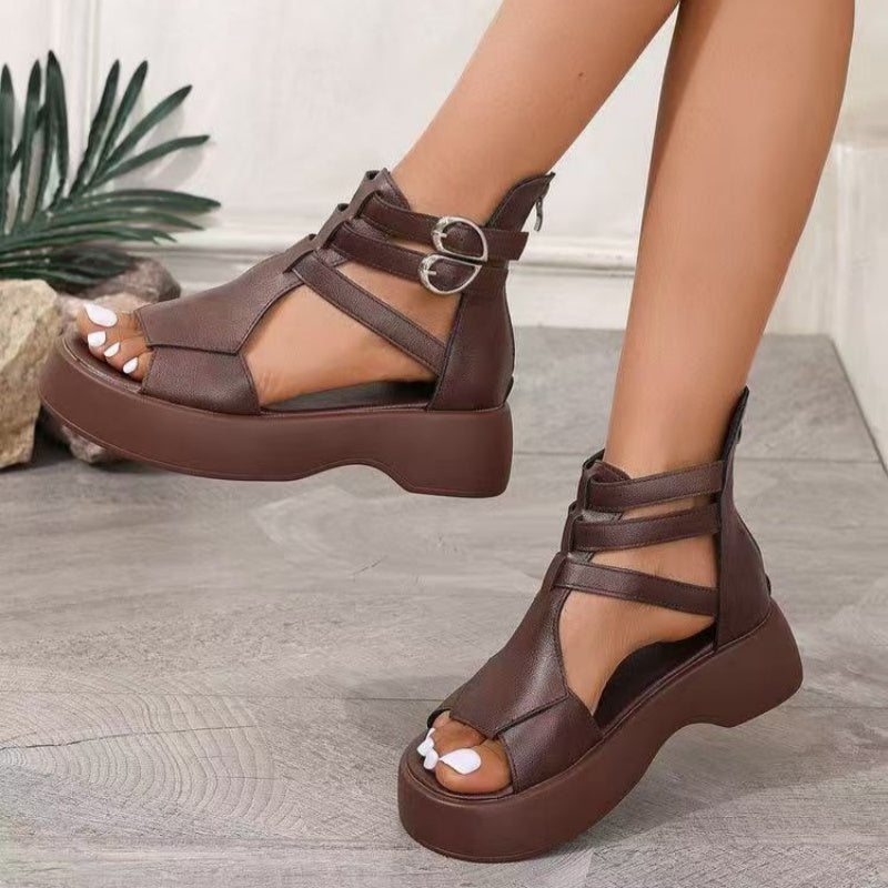 Orthopedic Sandals for Women with Soft Leather Platform and Wedge