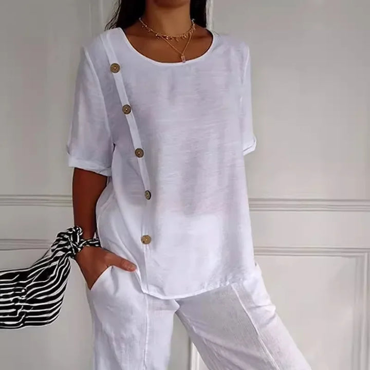 Elina™ Button-Drape Elegant Blouse