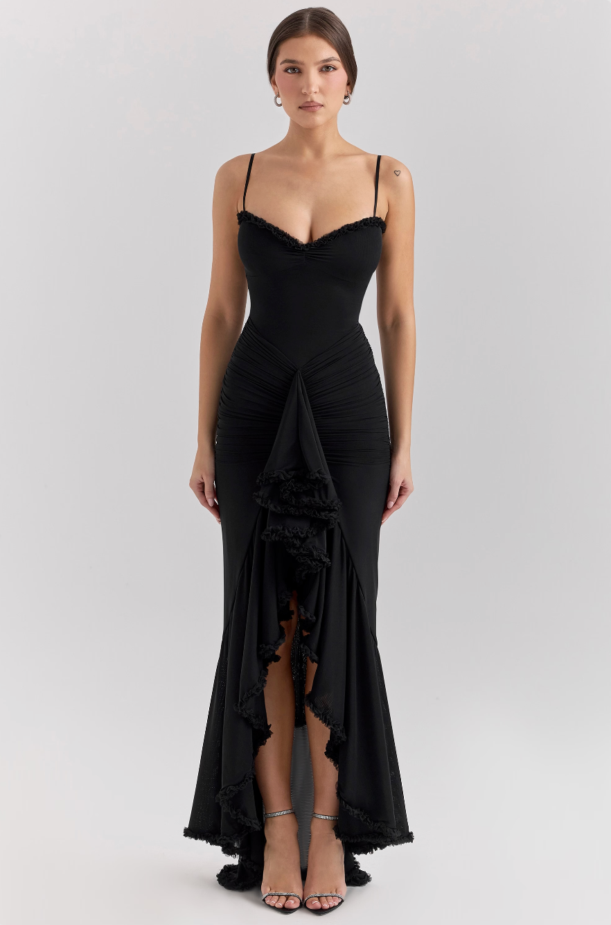Fauna - Ruched Ruffle Dovetail Party Dress