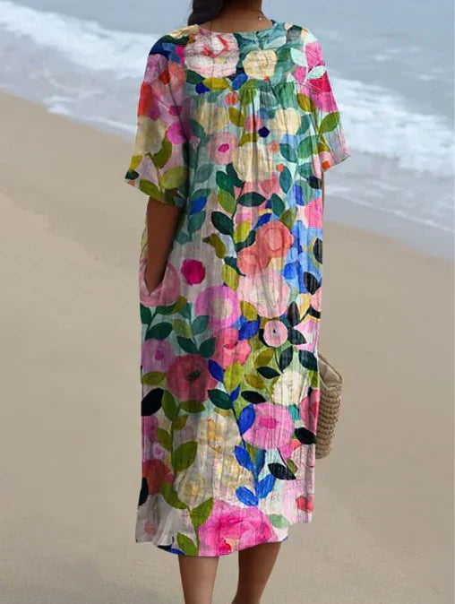 Zara™ - Cheerful Floral Dress With Tummy Coverage